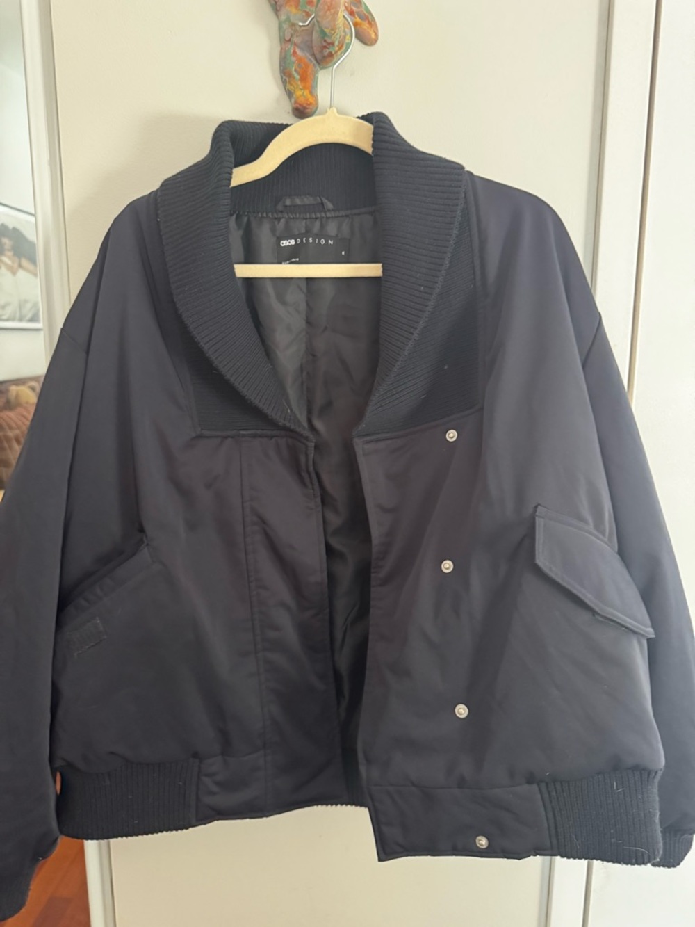 ASOS DESIGN knit collar bomber jacket in navy - Picture 3 of 5